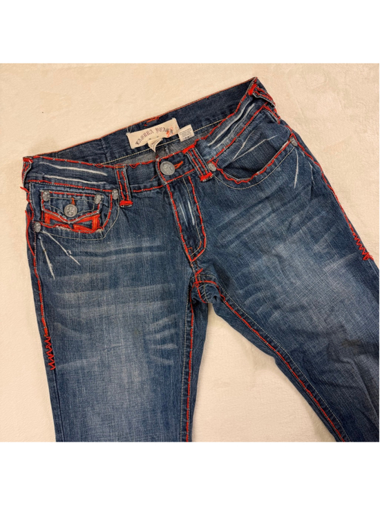 Laguna Beach Denim - Women's Laguna Beach Vintage Y2K Boot Cut Jeans Red Stitching Skulls Size 34